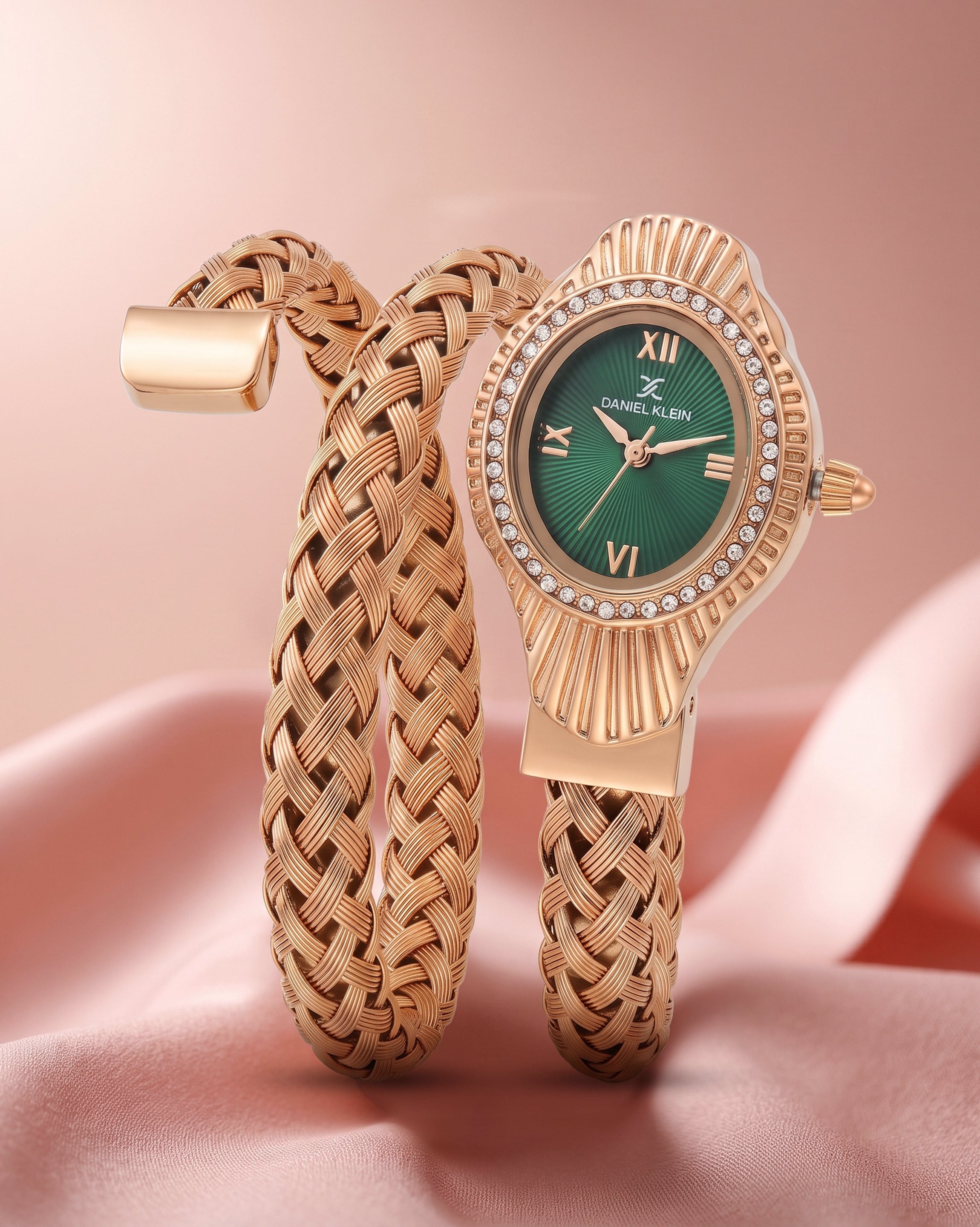 Daniel Klein Women Green Dial Rose Gold Bracelet Analog Watch DK.1.14121-6