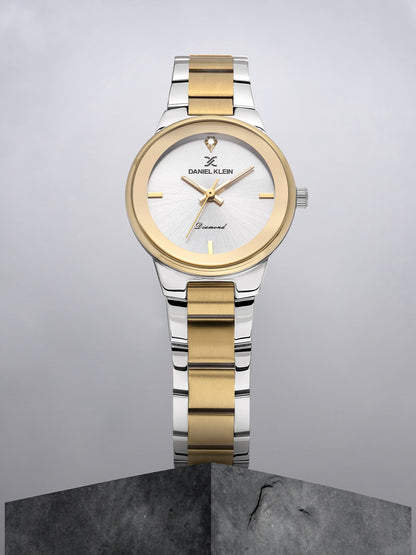 Daniel Klein Silver Dial Dual-Tone Women’s Analog Watch DK.1.14136-3