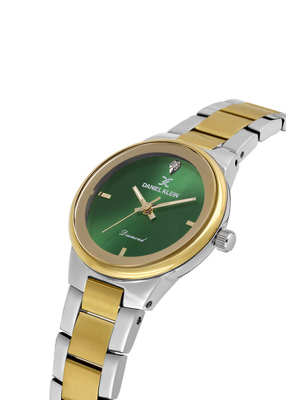 Daniel Klein Dark Green Dial Dual-Tone Women’s Analog Watch DK.1.14136-4