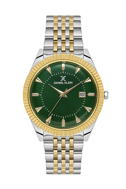 Daniel Klein Dark Green Dial Dual-Tone Gold Strap Men’s Analog Watch DK.1.14139-5