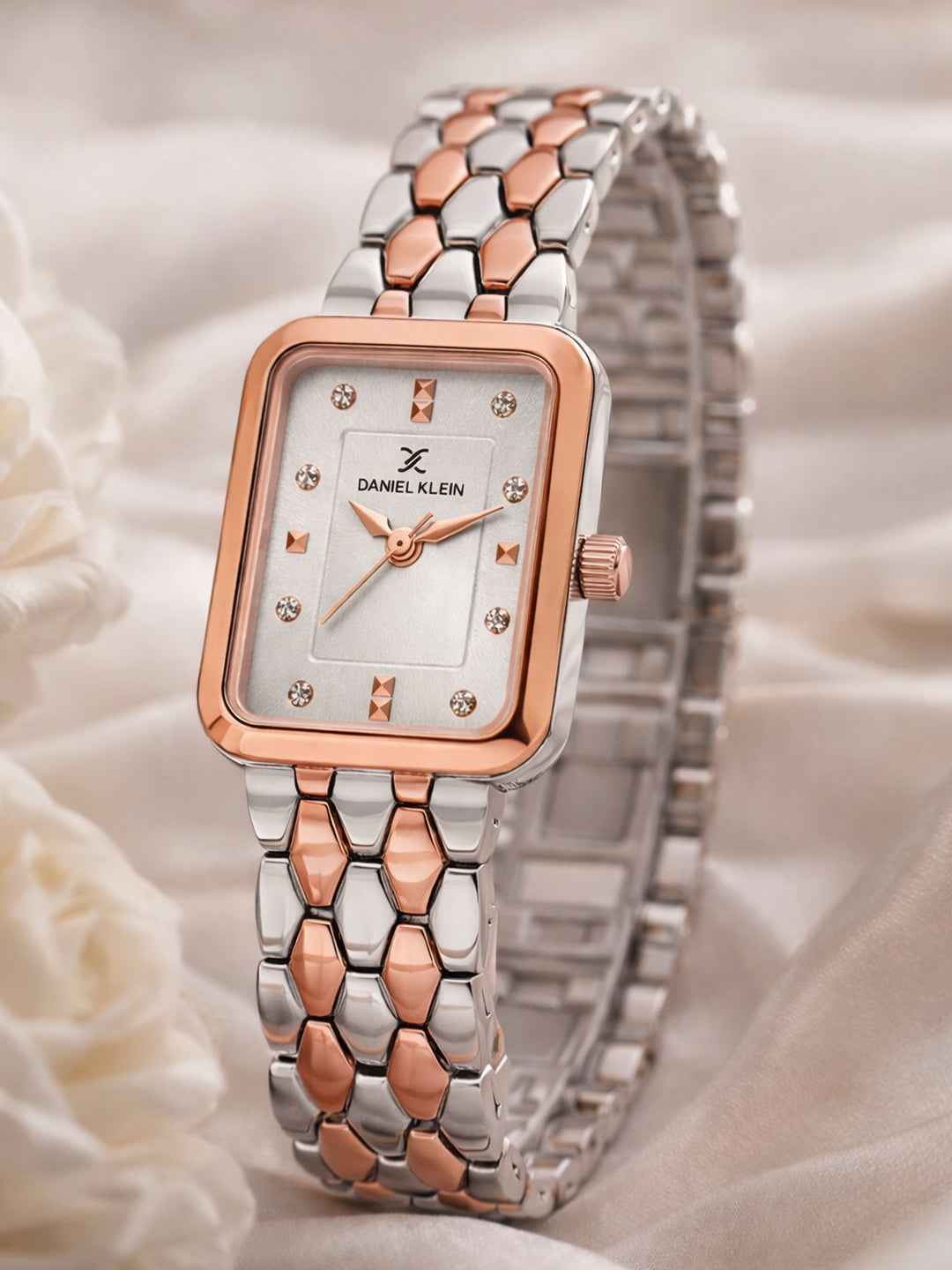 Daniel Klein Analog Silver Round Dial Silver and Rose Gold Case Silver and Rose Gold Strap Quartz Water-Resistant Wrist Watch for Women Girls, Ladies DK.1.14158-6