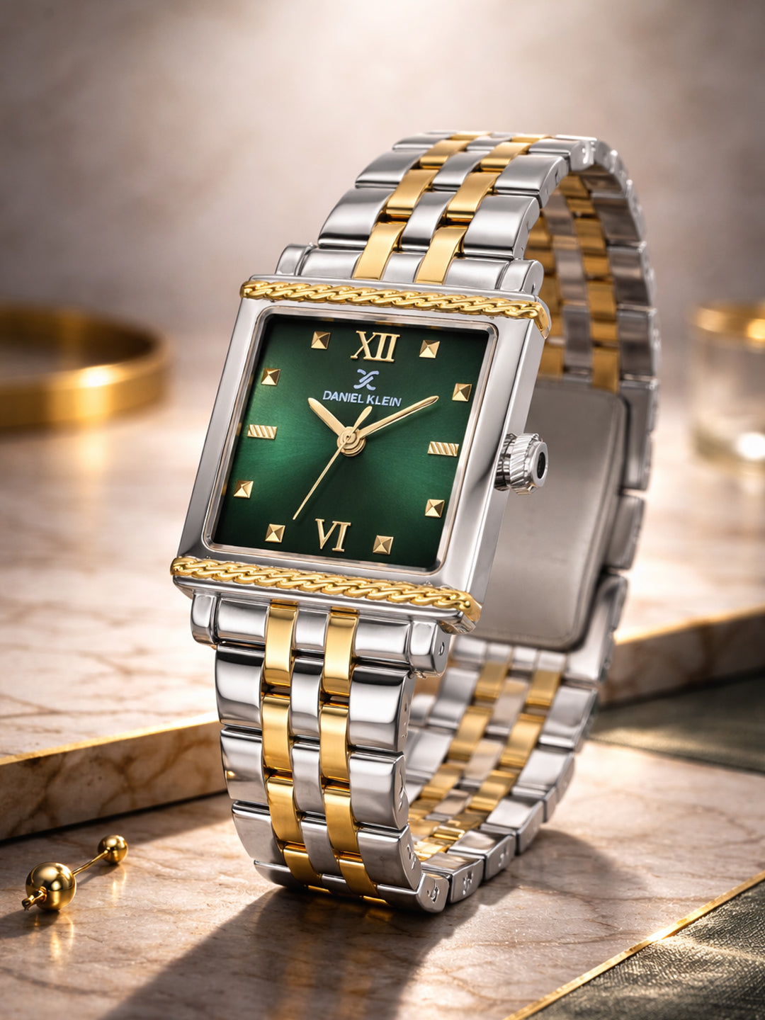 Daniel Klein Analog Dark Green Round Dial Silver and Gold Case Silver and Gold Strap Quartz Water-Resistant Wrist Watch for Women Girls, Ladies DK.1.14168-4