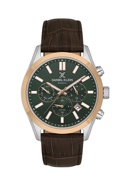 Daniel Klein Exclusive Dark Green Dial Dark Brown Strap Men’s Analog Watch DK.1.14212-4