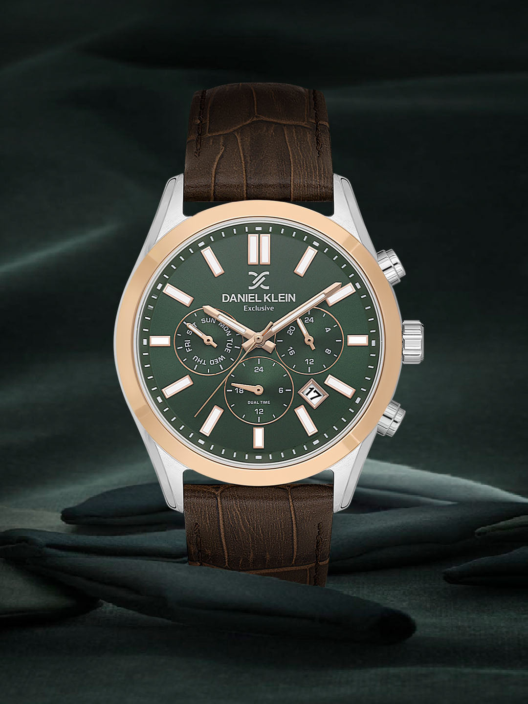 Daniel Klein Exclusive Dark Green Dial Dark Brown Strap Men’s Analog Watch DK.1.14212-4