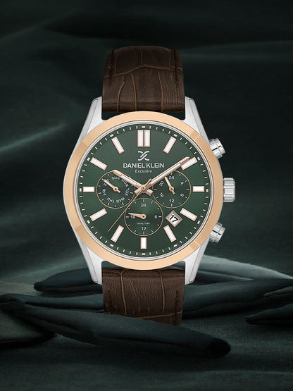 Daniel Klein Exclusive Dark Green Dial Dark Brown Strap Men’s Analog Watch DK.1.14212-4
