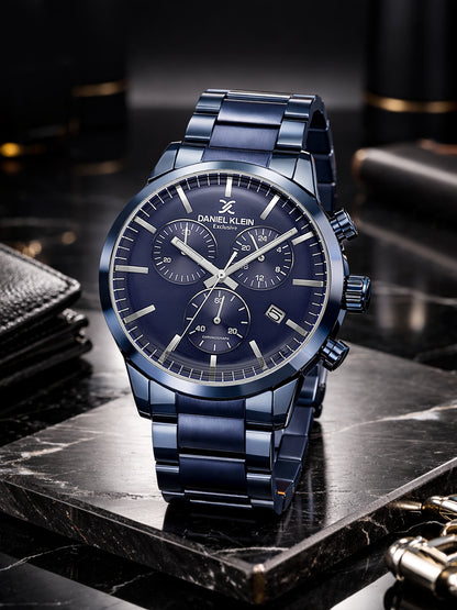 Daniel Klein Analog Blue Round Dial Blue Case Blue Strap Quartz Water-Resistant Wrist Watch for Men Boys DK.1.14238-5