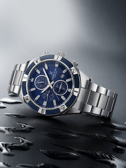 Daniel Klein Analog Blue Round Dial Silver/Blue Case Silver Strap Quartz Water-Resistant Wrist Watch for Men Boys DK.1.14242-2