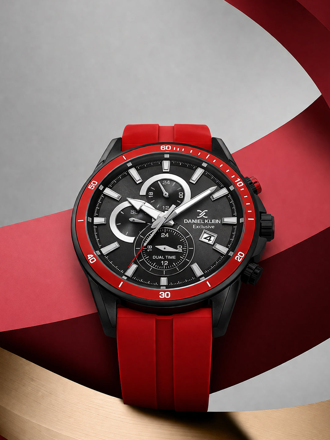 Daniel Klein Analog Black Round Dial Black Case D.Red Strap Quartz Water-Resistant Wrist Watch for Men Boys DK.1.14246-5