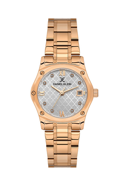 Daniel Klein Silver Dial Pink Rose Gold Strap Women’s Analog Watch DK.1.14271-5