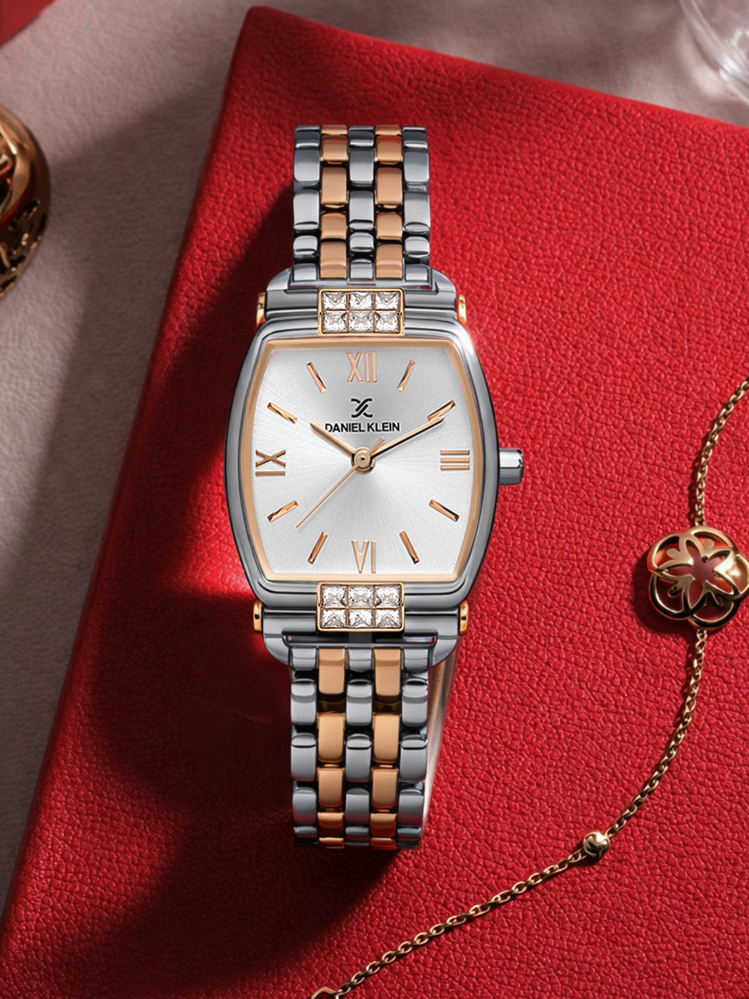 Daniel Klein Analog Silver Round Dial Silver and Rose Gold Case Silver and Rose Gold Strap Quartz Water-Resistant Wrist Watch for Women Girls, Ladies DK.1.14281-6