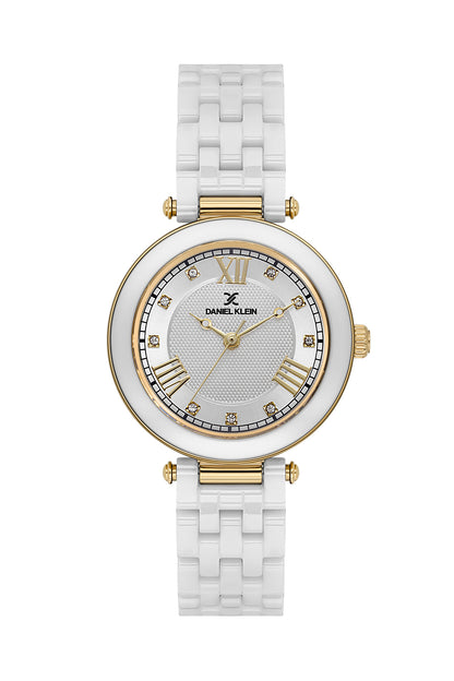 Daniel Klein Silver Dial White Strap Women’s Analog Watch DK.1.14282-4