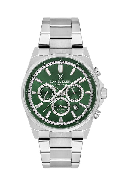 Men Green Dial Silver Chronograph Analogue Watch