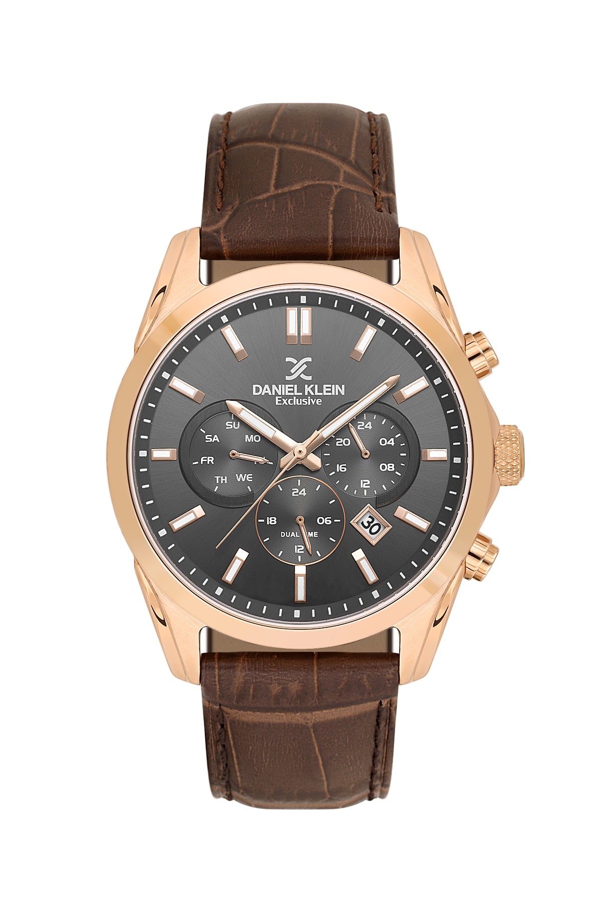 Men Grey Dial Brown Leather Strap Chronograph Analogue Watch