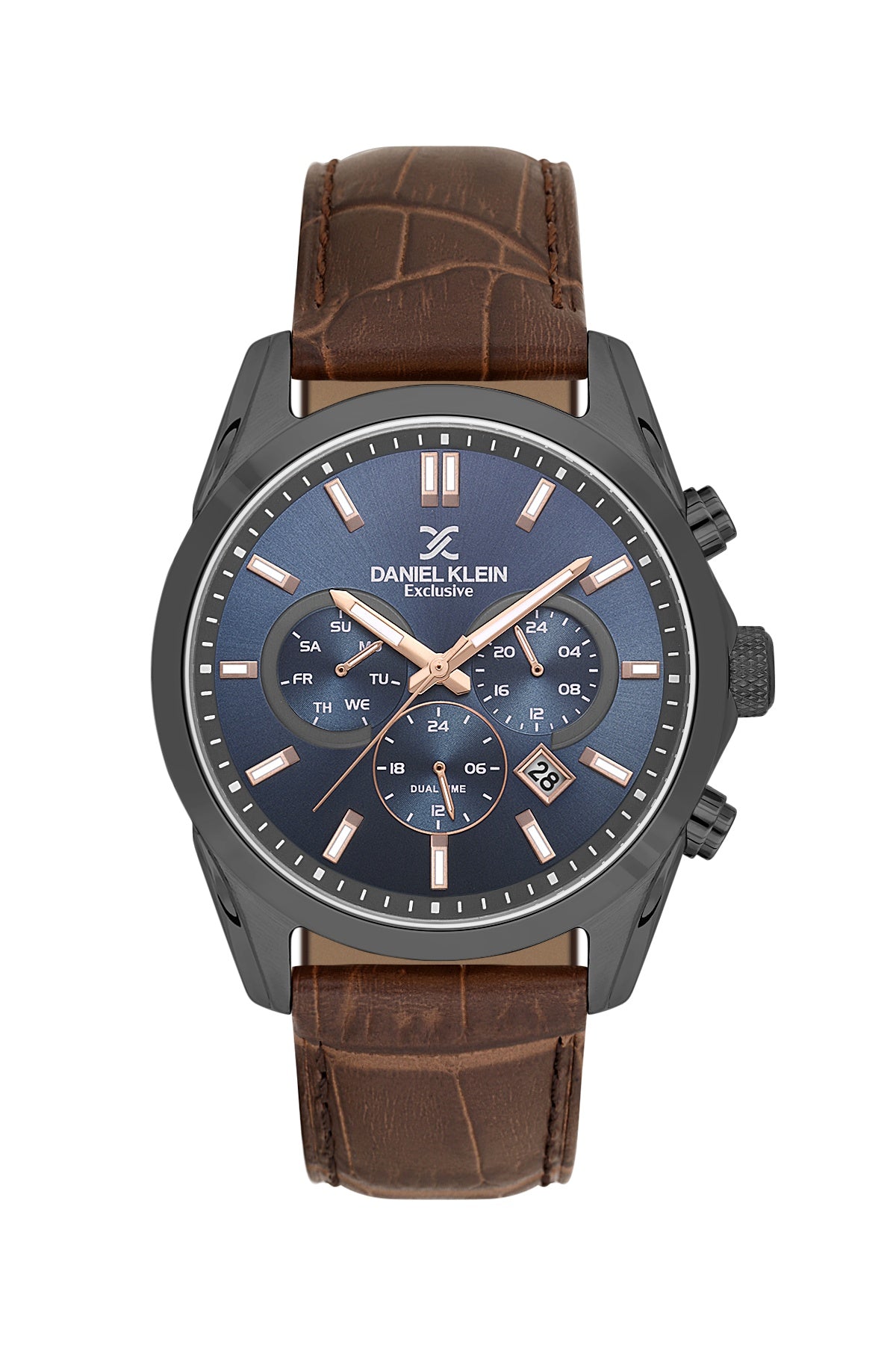 Men Blue Dial Brown Leather Strap Chronograph Analogue Watch