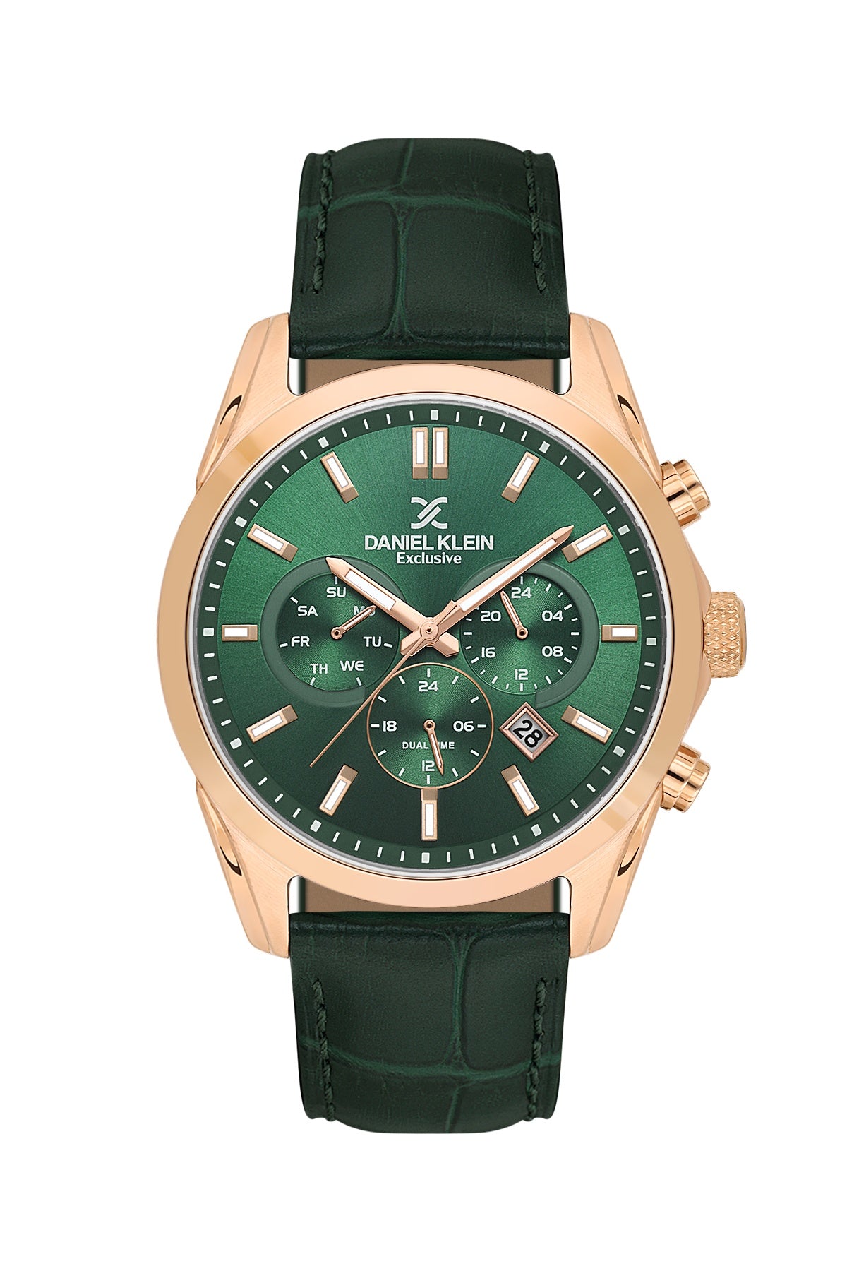 Men Green Dial Green Leather Strap Chronograph Analogue Watch