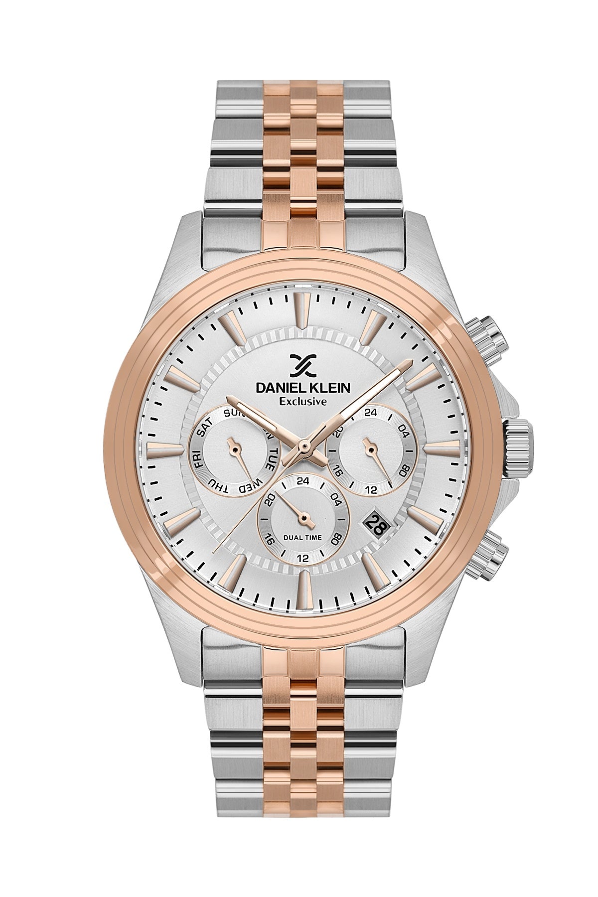 Men Silver Dial Rose Gold &amp; Silver Chronograph Analogue Watch