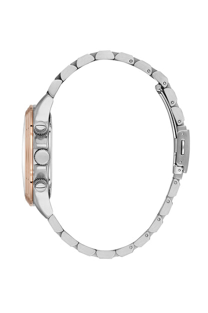 Men Silver Dial Rose Gold &amp; Silver Chronograph Analogue Watch