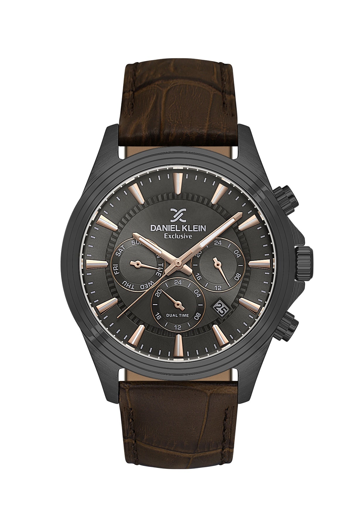 Men Grey Dial Brown Leather Strap Chronograph Analogue Watch