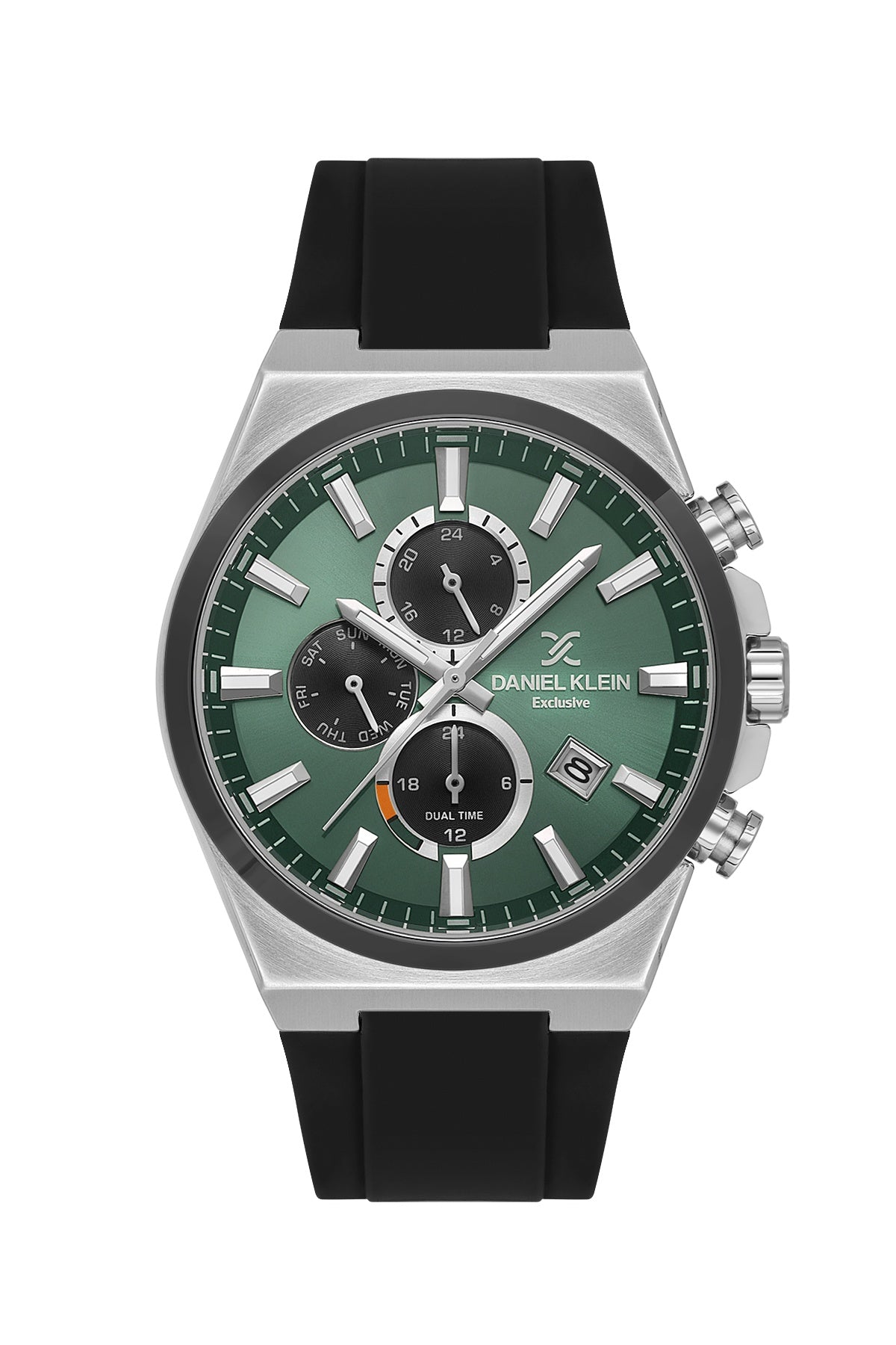 Men Green Dial Black Silicone Strap Chronograph Analogue Watch