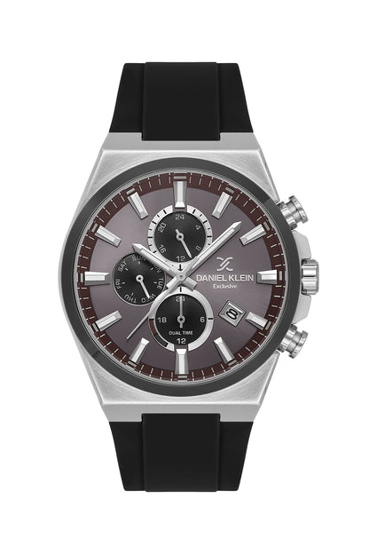 Men Grey Dial Black Silicone Strap Chronograph Analogue Watch