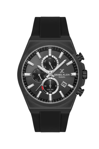 Men Grey Dial Black Silicone Strap Chronograph Analogue Watch