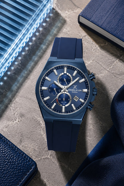 Men Navy Blue Dial Blue Silicone Strap Chronograph Analogue Watch