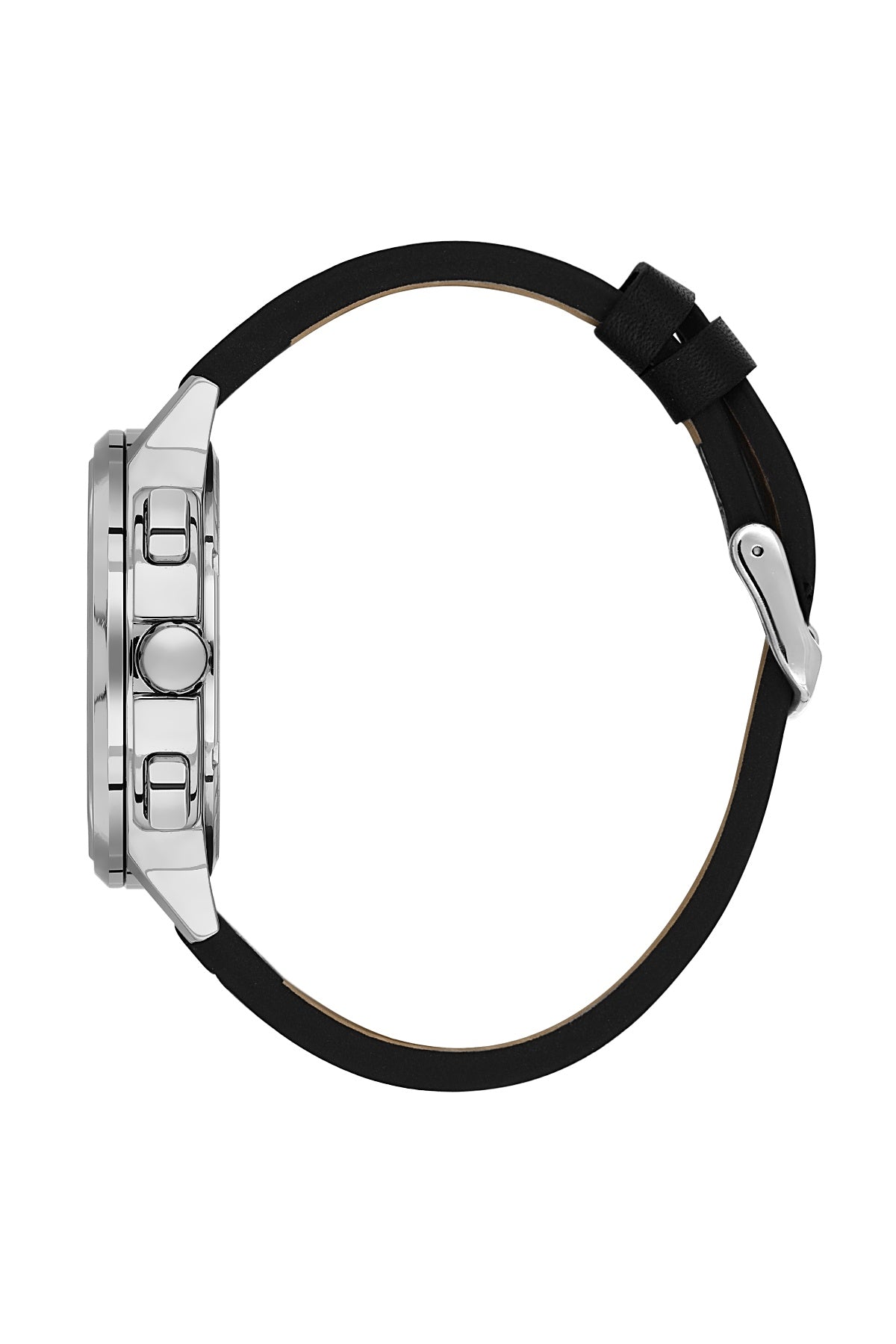 Men Grey Dial Black Leather Strap Chronograph Analogue Watch