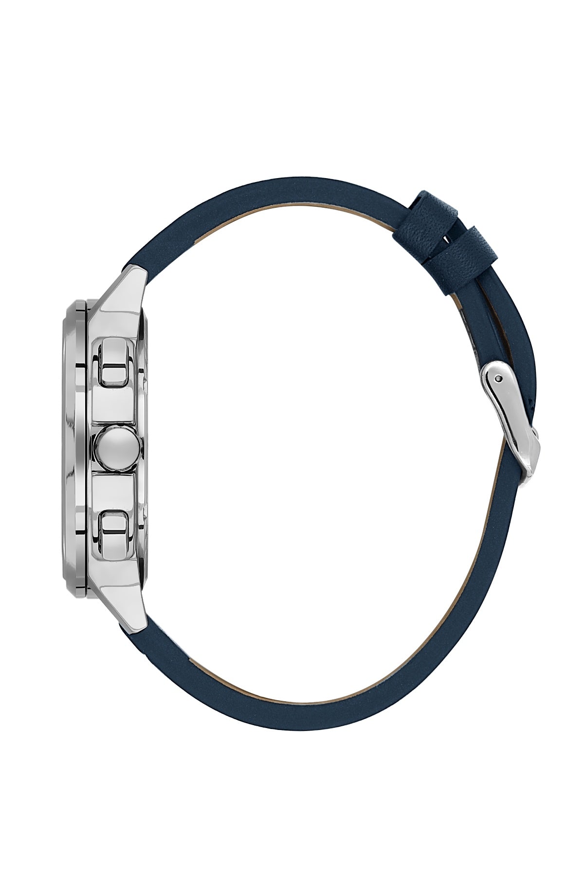 Men Blue Dial Blue Leather Strap Chronograph Analogue Watch