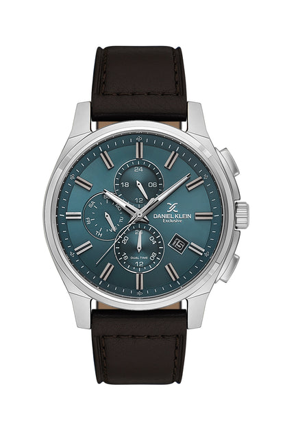 Men Blue Dial Brown Leather Strap Chronograph Analogue Watch