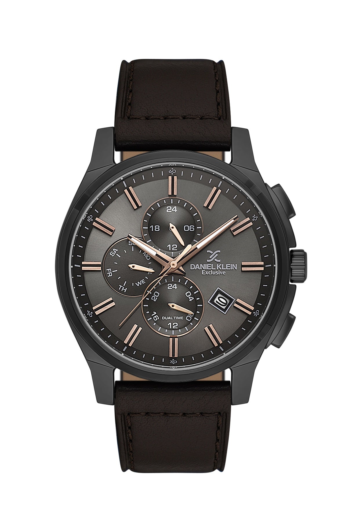 Men Grey Dial Brown Leather Strap Chronograph Analogue Watch