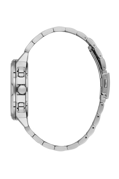 Men Grey Dial Silver &amp; Black Chronograph Analogue Watch