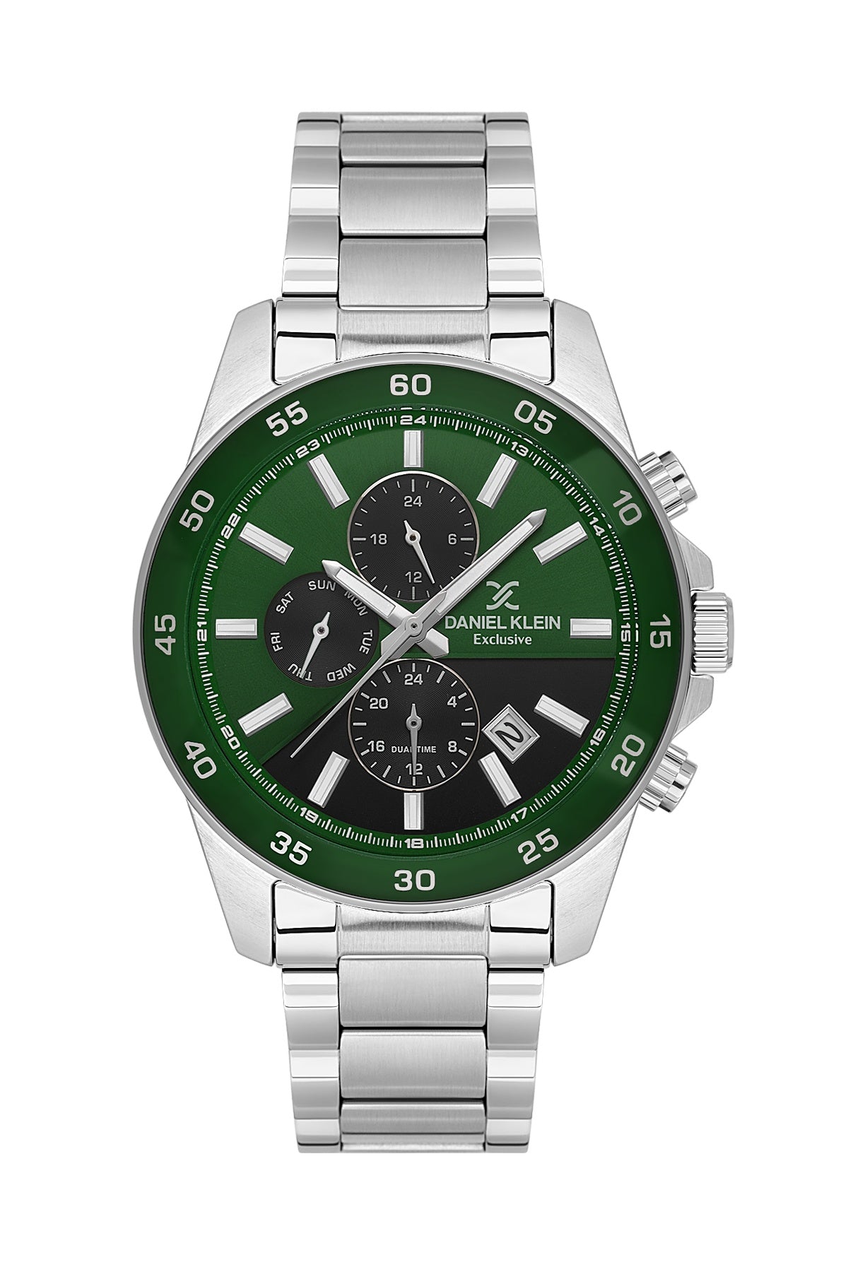 Men Green Dial Silver Chronograph Analogue Watch