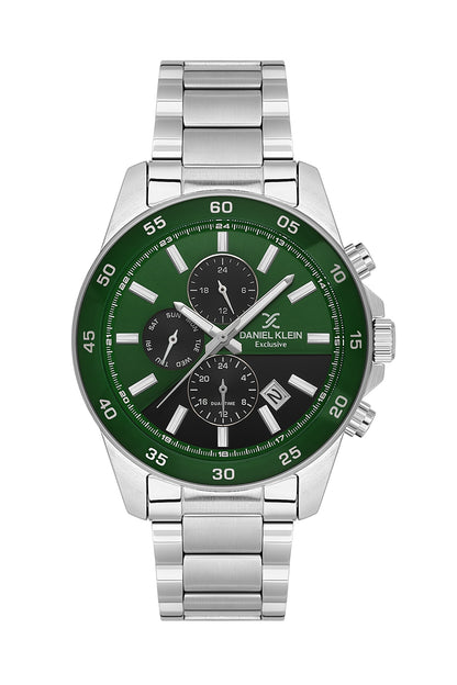 Men Green Dial Silver Chronograph Analogue Watch