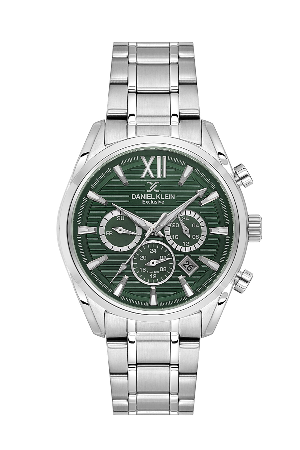 Men Green Dial Silver Chronograph Analogue Watch