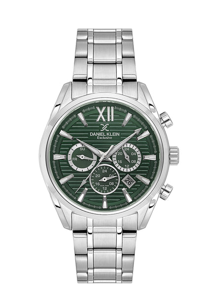 Men Green Dial Silver Chronograph Analogue Watch