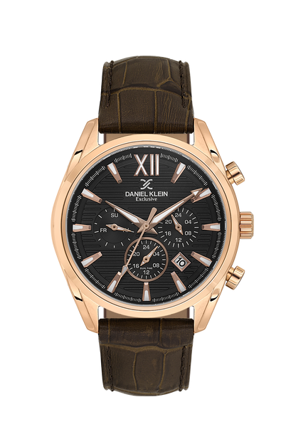 Men Grey Dial Brown Leather Strap Chronograph Analogue Watch