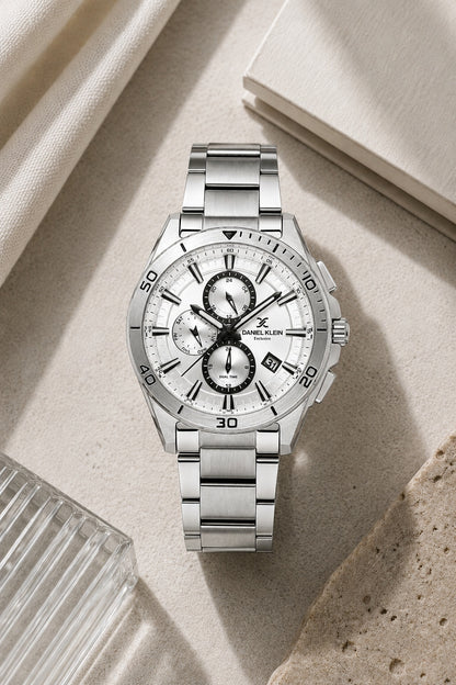 Men Silver Dial Silver Chronograph Analogue Watch