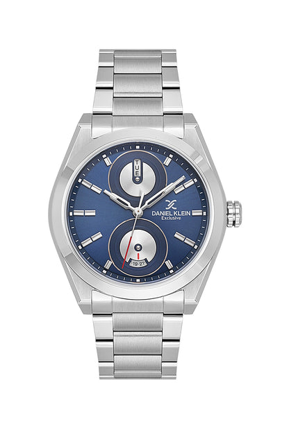 Men Blue Dial Silver Multifunction Analogue Watch