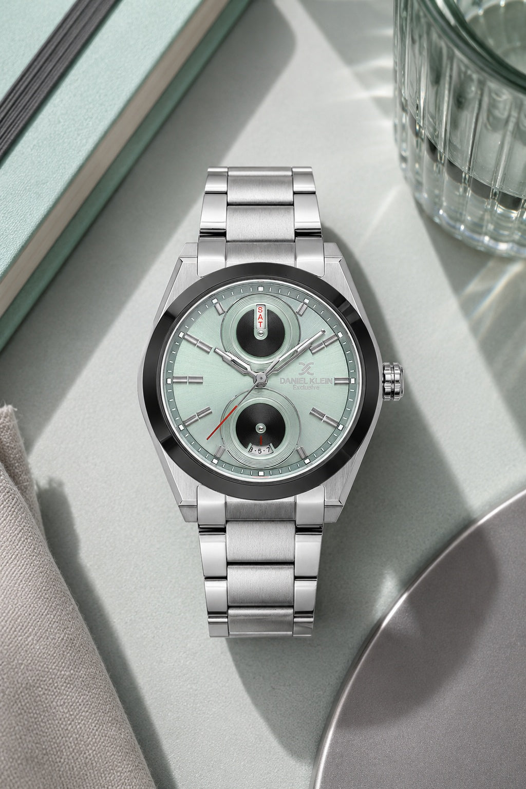 Men Green Dial Silver Multifunction Analogue Watch