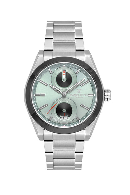 Men Green Dial Silver Multifunction Analogue Watch