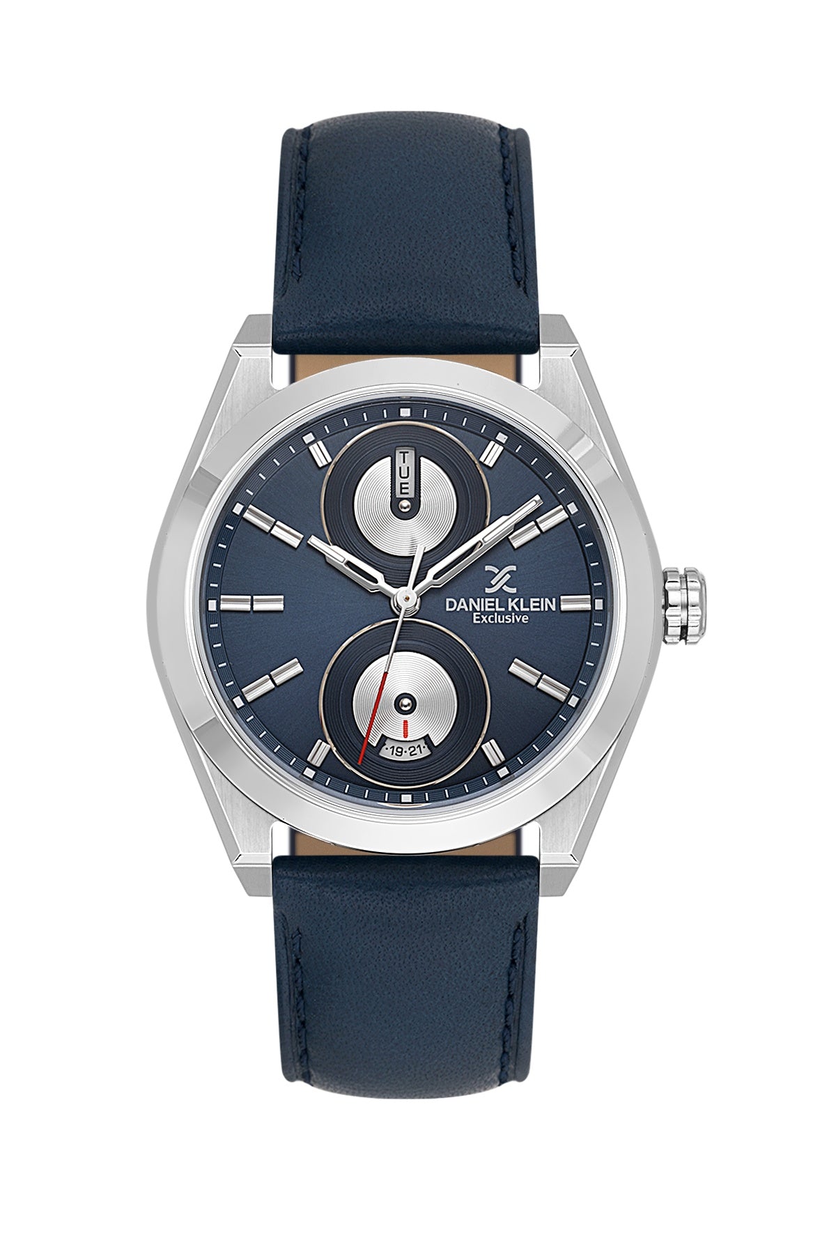 Men Blue Dial Blue Leather Strap Multifunction Analogue Watch