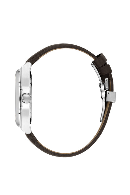 Men Grey Dial Brown Leather Strap Multifunction Analogue Watch