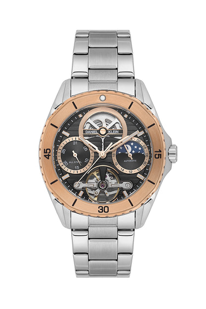 Men Black Skeleton Dial Stainless Steel Automatic Analogue Watch