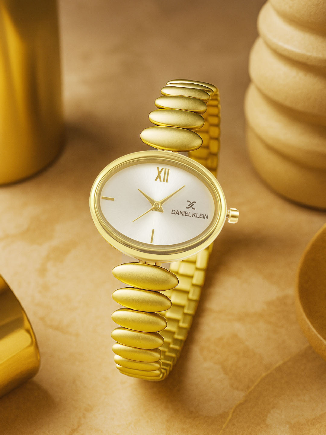 "Daniel Klein Women’s Luxe Oval Gold Bracelet Watch – Elegant White Dial, Premium Design" DK.20.10001-2