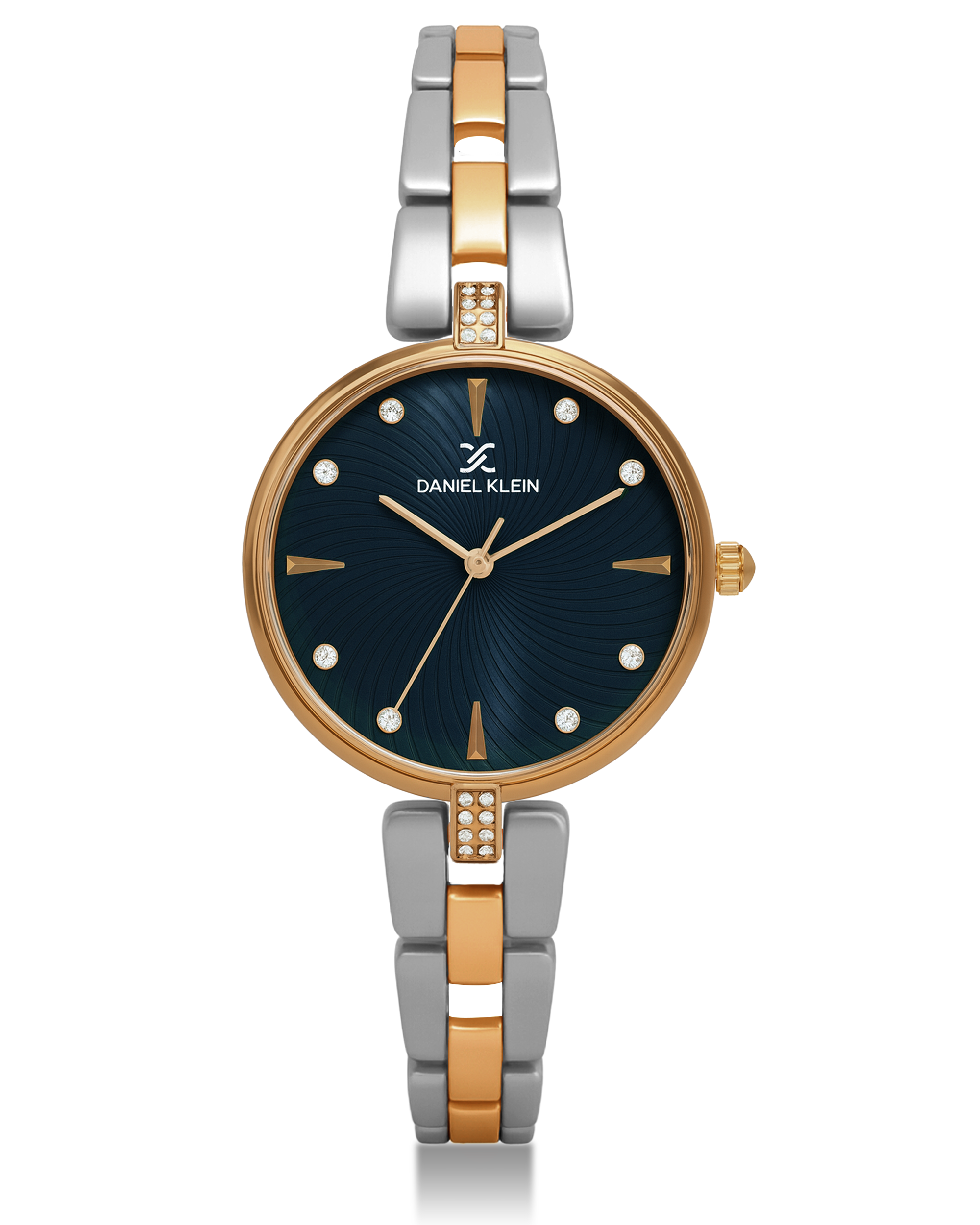 "Daniel Klein Women’s Rose &amp; Silver Two-Tone Bracelet Watch – Bold Blue Dial, Premium Design "