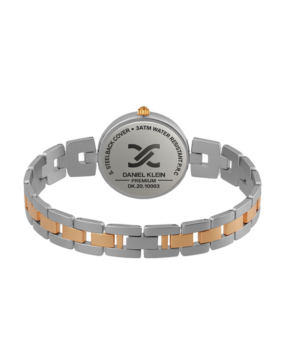 "Daniel Klein Women’s Rose &amp; Silver Two-Tone Bracelet Watch – Bold Blue Dial, Premium Design "