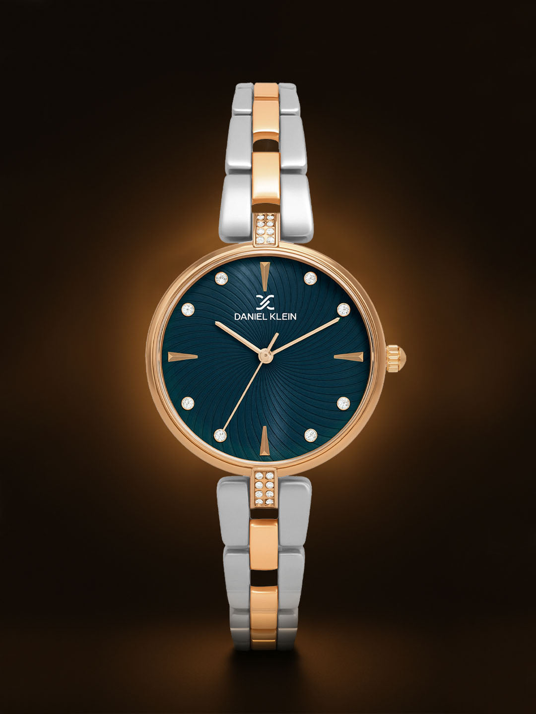 "Daniel Klein Women’s Rose &amp; Silver Two-Tone Bracelet Watch – Bold Blue Dial, Premium Design "