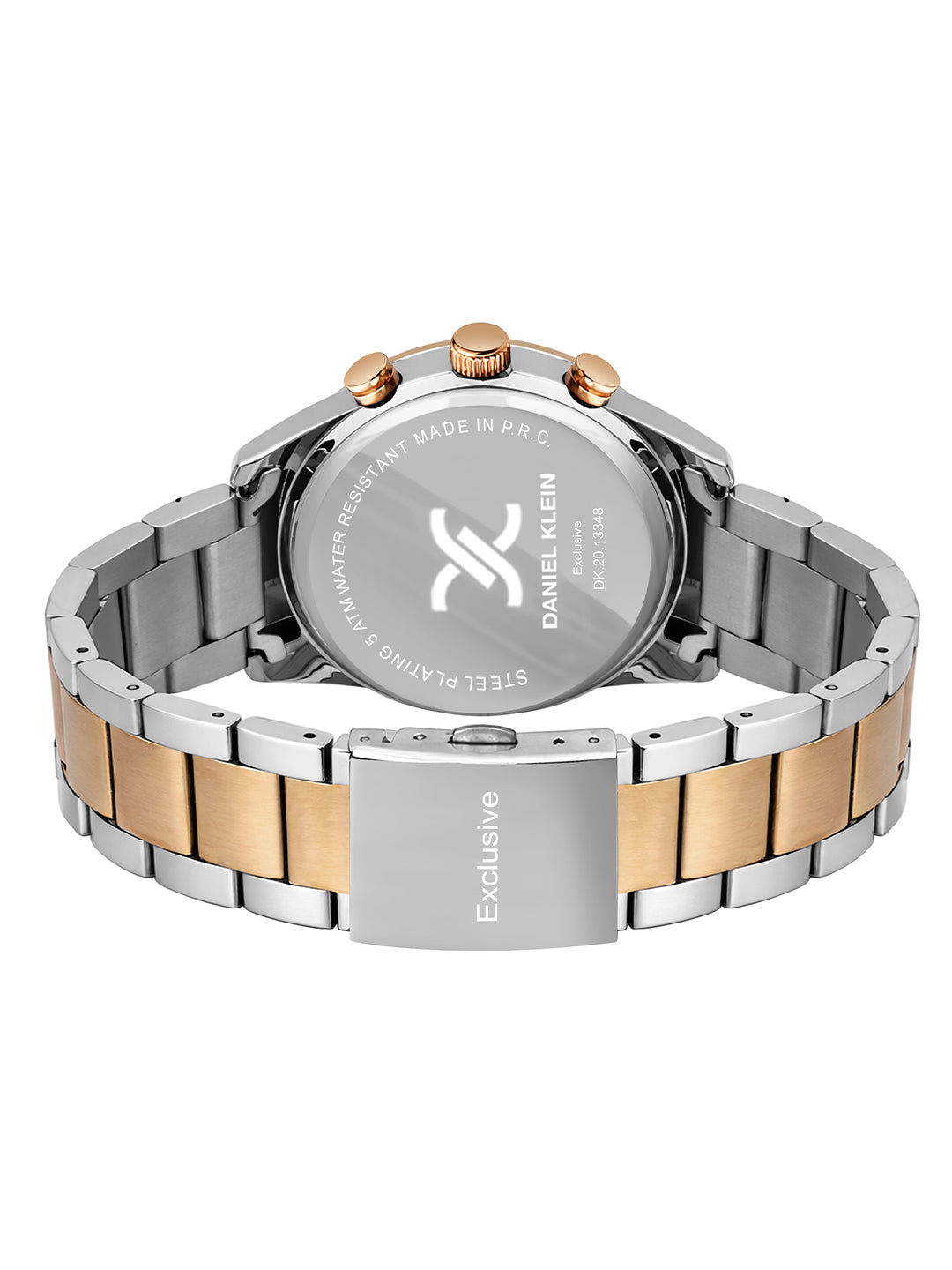 Daniel Klein Men Analog Multifunction Watch | Rose Gold Silver Case | Grey Dial with Day Date 24-hour format | Two Tone Metal Strap | 44 mm | Water Resistant 3 ATM | DK.20.13348-9