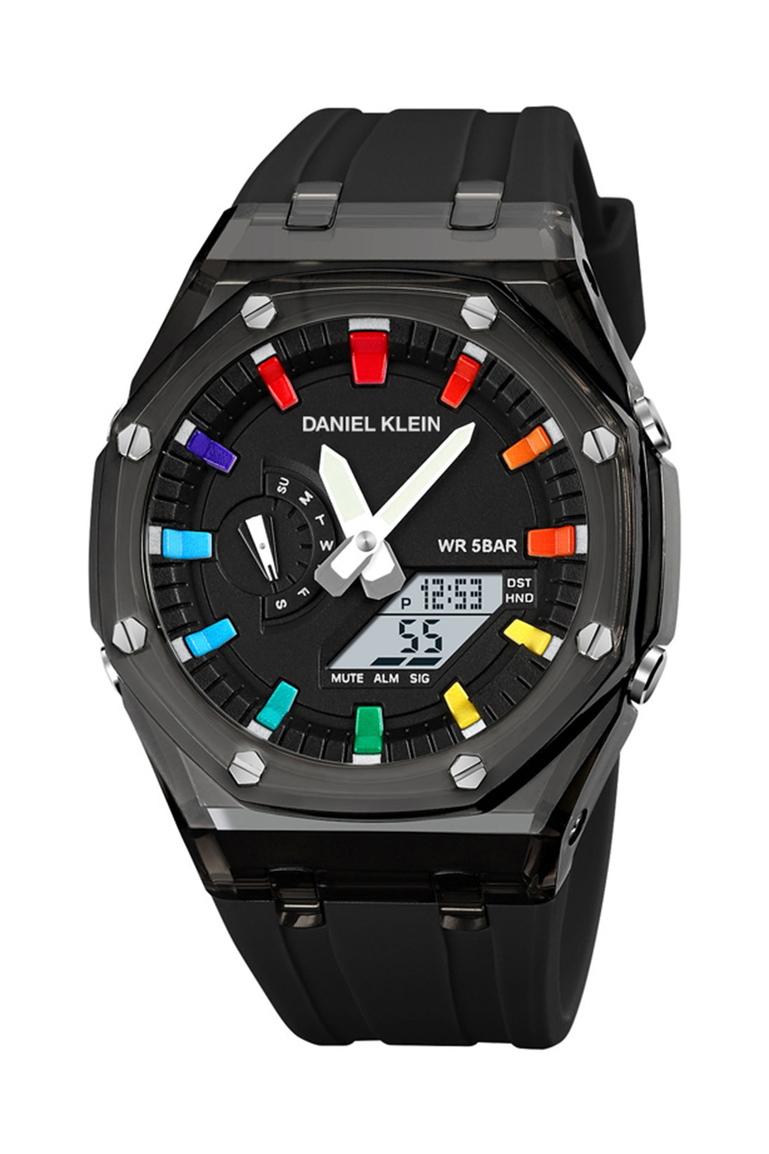 Black Analog Digital Men Watch with silicone  Strap