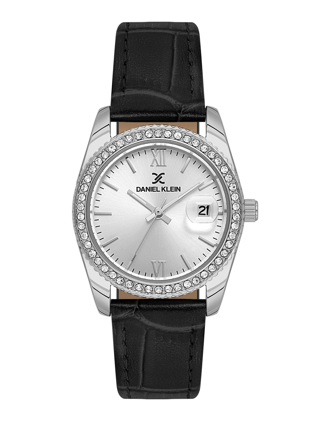 Daniel klein IPS Silver Black Sunray Dial Leather Watch for Women DK.6.14030-1